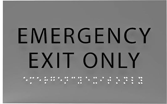 6" X4" Emergency Exit Only Sign - ADA Compliant Tactile Graphics Grade 2 Braille Text Prohibition Sign | Wall Mount Plastic Emergency Safety Restriction Sign for Business & Office