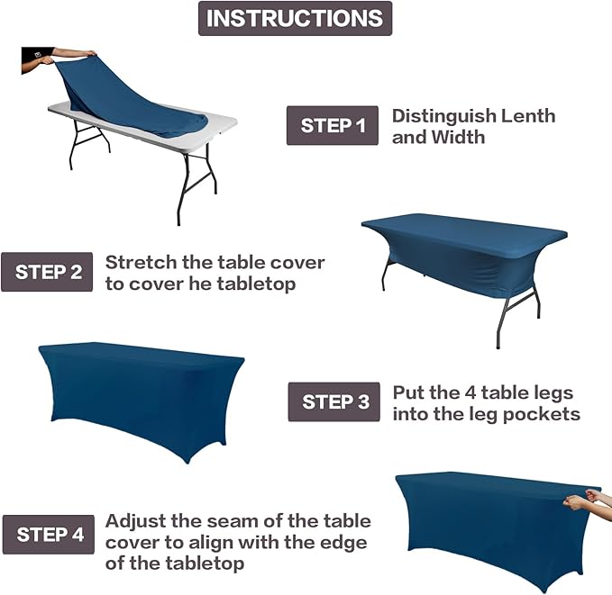 IVAPUPU 2 Pack 6FT Table Cloth for Rectangular Fitted Events Stretch Jean Color Table Covers Washable Cover Spandex Tablecloth Protector for Party, Wedding, Cocktail, Banquet, Festival