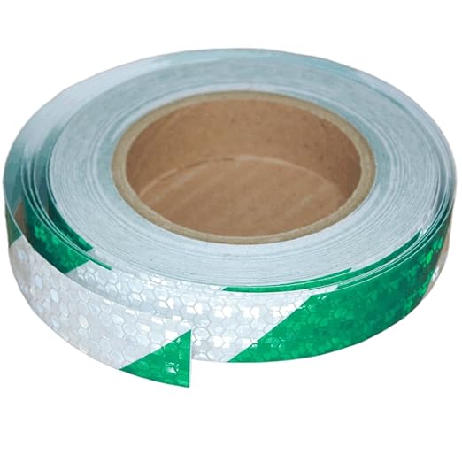 Green White Reflective Tape 1 inch Wide for Trailer, Outdoor Waterproof High Visibility Safety Warning Adhesive Strips (66 feet)