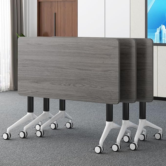 Conference Table, Folding Conference Room Tables with Flip-Top Design, Mobile Rectangular Modular Tables for Office Meetings and Training Sessions (Gray, 63×21.6×29.5in)