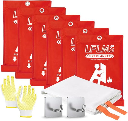 Emergency Fire Blankets - 6 Pack, 40' x 40' Fire Suppression Blanket for Home, Kitchen, Office, School, Camping, Grill, Car, Warehouse