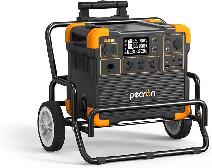 Pecron E2400LFP Portable Solar Generator with Cart Kit, 2048Wh LiFePO4 Home Battery Backup, 3 AC Outlets 2400W Portable Power Stations for Camping, RV, Emergencies, Power Outages