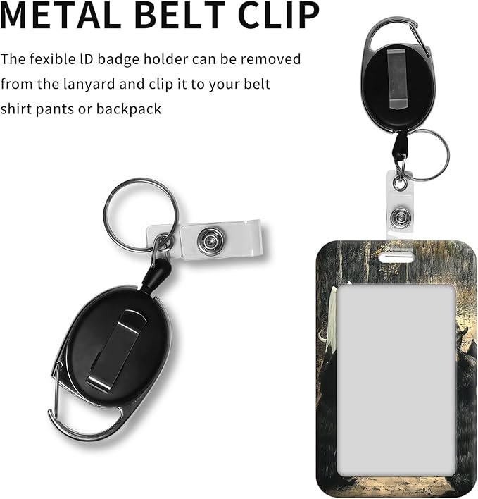 ID Badge Holder with Retractable Lanyard for Women & Men,Vertical ID Card Holder Wallet,Clear Window&Card Slot,Detachable Neck Strap for Nurse Teacher Office,Cats Ghost