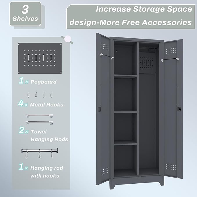 Storage Cabinet,Metal Locking Cabinets with Doors and Shelves,Functional Garage Storage Cabinet for Garage, Home Office,Gray