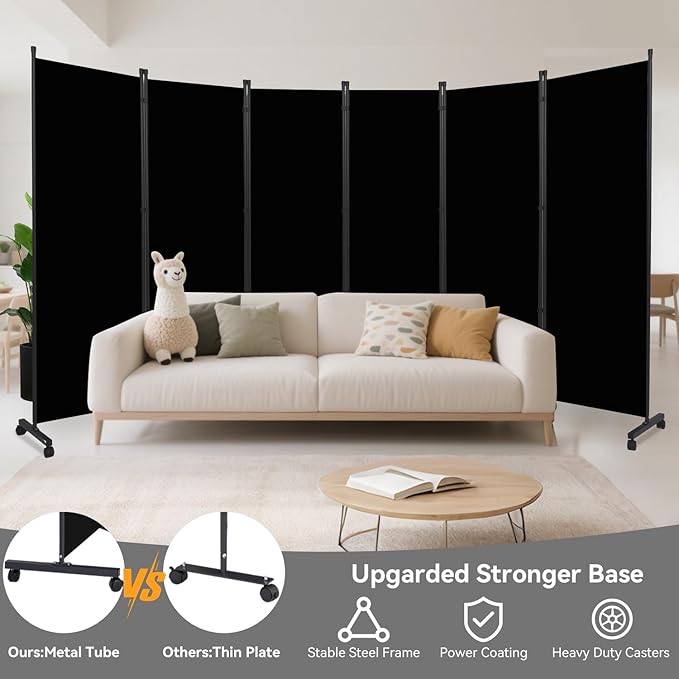 Room Divider (6 Panel) Wall Divider for Room Partition, 132 inch Metal Frame Wide Portable Privacy Screens W/Wheels, Freestanding Room Separators 5.6FT Room Divider Panel