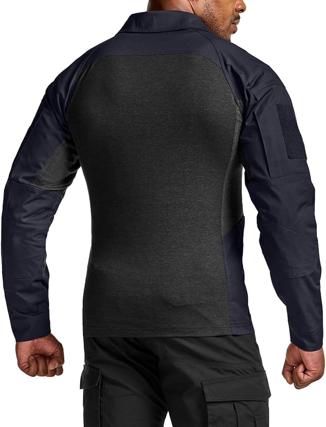 CQR Men's Combat Shirt Tactical 1/4 Zip Long Sleeve Military BDU Shirts Camo EDC Top with Pockets