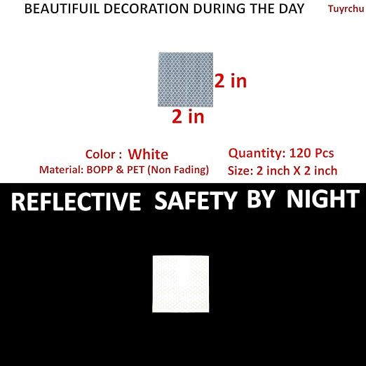 White Reflective Stickers 2 inch X 2 inch, Outdoor Waterproof High Visibility Warning Safety Adhesive Reflector Tape (120 Pcs)