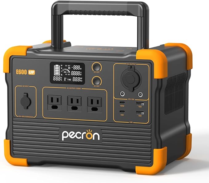 Pecron E600LFP Portable Power Station (2025 New), 614Wh LiFePO4 Battery Backup, 1200W AC Outlet/Max 100W USB-C Output, Solar Generator(Solar Panel Optional) for Camping, Emergency, Home, RV (No UPS)