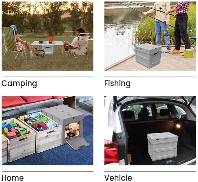 Folding Storage Camping Box with Table,3 in 1 Lightweight Camp Storage Box with Parking Warning Sign,Portable Foldable Compartment Table for Indoor, Outdoor, Fishing, BBQ, Picnic, Gray