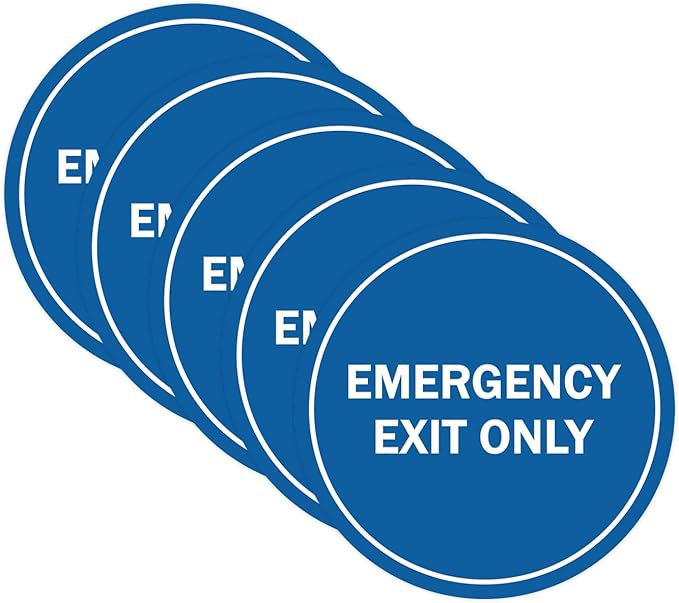 Signs ByLITA Circle Emergency Exit Only Sign (Blue) - Small 5 Pack