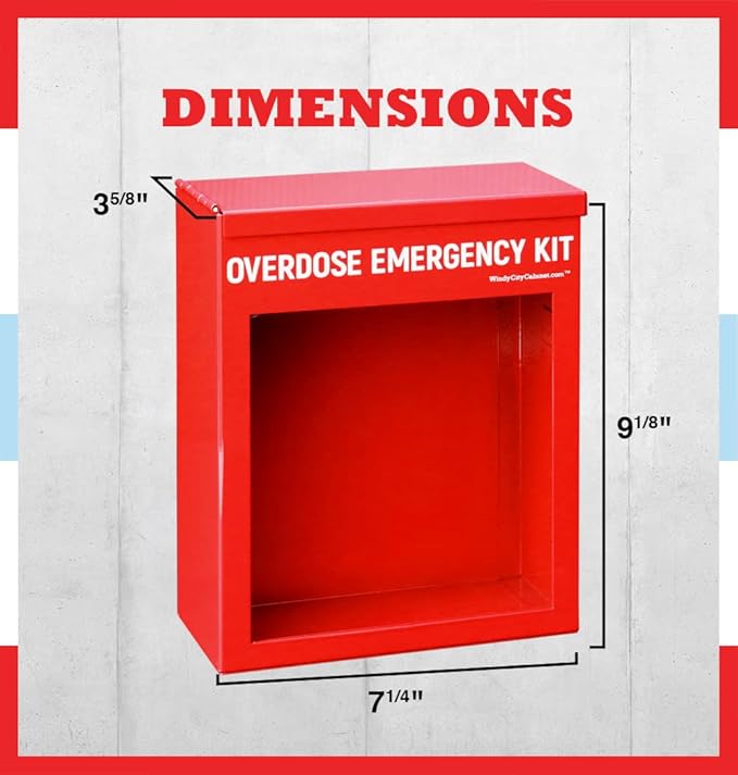 Overdose Emergency Kit Non-Locking Cabinet - High Visibility & Secure, 22 Gauge Steel, Wall Mountable with Acrylic Window, Break Hammer - Universal Capacity (Medication Not Included)