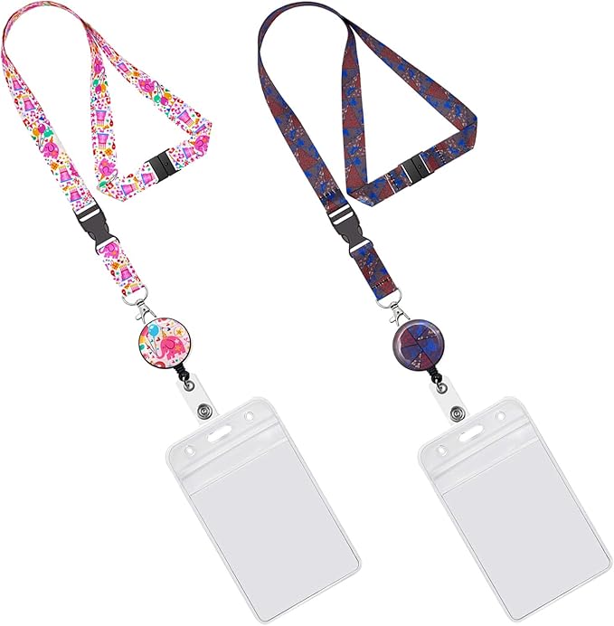 YOUOWO 2 Pack Cruise Lanyards with Vertical Badge Holders and Retractable Badge Reel for Office ID Badges Women Keys Men Ship Card Kids,Quick Release Breakaway Safety Printing Patterns Lanyard