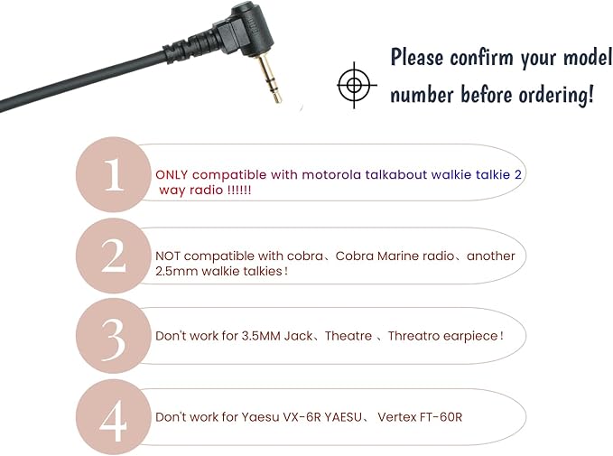 1 Pin 2.5mm G Shape Earpiece Headset with Mic PTT for Motorola Talkabout T200TP T200 T260 T260TP T460 T600 T605 T475 T800 MH230R MR350R MT350R Two Way Radio,2 Pack