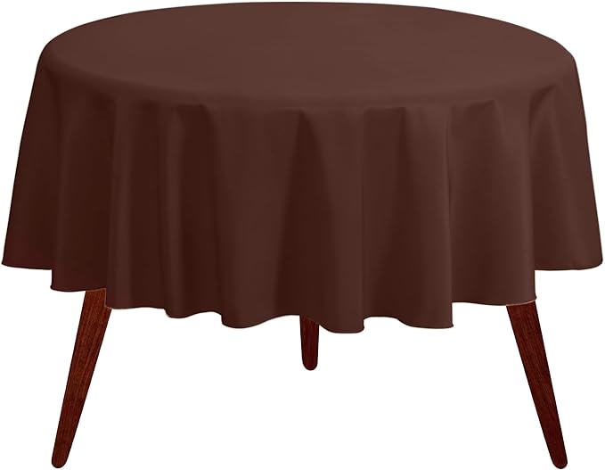 Gee Di Moda Round Tablecloth - 132 Inch Chocolate Round Table Cloth for 72 to 96 Inch Round Tables - Heavy Duty Washable Fabric - for Buffet Table, Holiday Party, Dinner, Wedding & Baby Shower