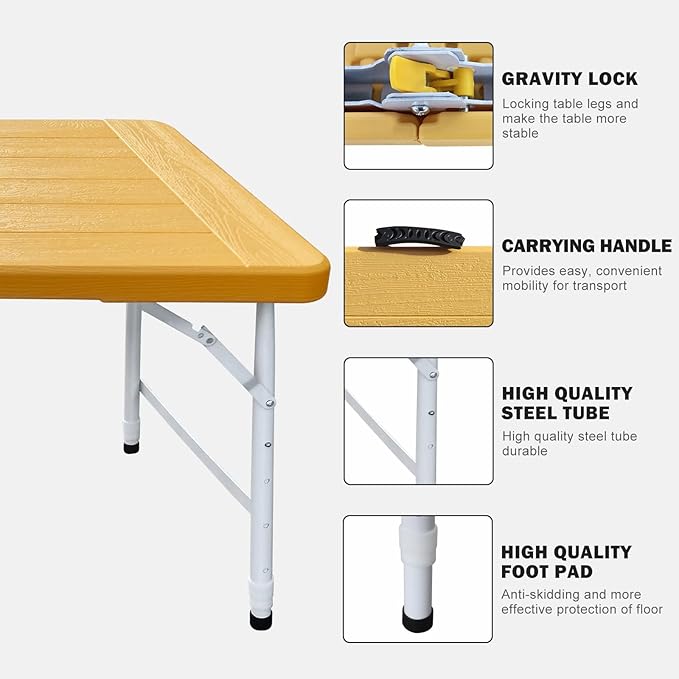 Folding Table, 4FT/6 FT Foldable Table with Carrying Handle, Steel Legs Heavy Duty Portable Utility Table for Party, Dining, Wedding, Events, Picnic Indoor, Outdoor, Camping