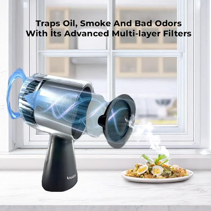 KREAS Portable Range Hood, Desktop Kitchen Exhaust Fan with 3 Speeds, Portable Kitchen Exhaust Fan, Oil Collection Cup, 10 Filters, Range Hood for Indoor, Outdoor, RV