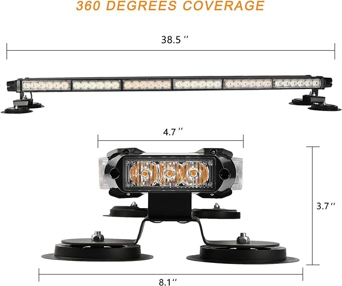 ASPL 38.5" 78 LED Strobe Light Bar Double Side Flashing High Intensity Emergency Warning Flash Strobe Light with Magnetic Base for Safety Construction Vehicles Tow Trucks Pickup (Amber)