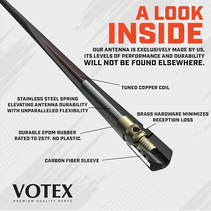 Votex - The Spartan - 13 3/4 Inch Short Flexible Rubber Antenna - Black Carbon Fiber Trim - Tuned Internal Copper Coil - Part Number A601-NNO-15