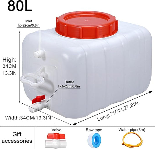Large Capacity Water Container with Spigot Hose, Portable Water Storage Tank 52.8 Gallon No Leakage Camping Water Carrier for Emergency Vehicle Car Outdoor Hiking Picnic(Size:80L/21.1Gal)
