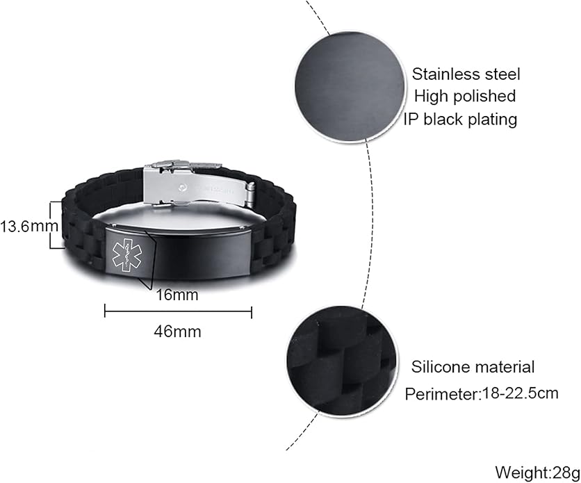 VNOX Medical Alert Bracelets for Men & Women Kids with Free Engraving Adjustable Stainless Steel Mesh Emergency Medical ID Bracelets Wristband
