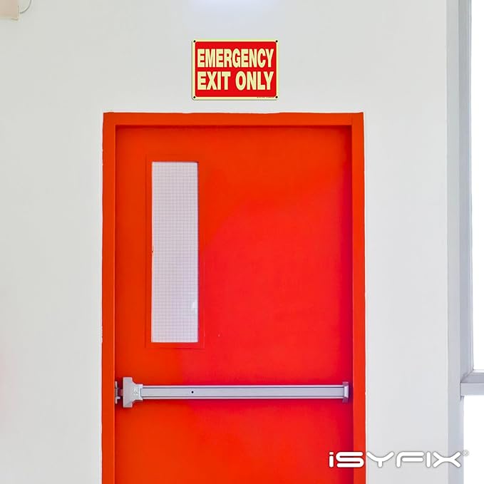 iSYFIX Emergency Exit Only Signs – 5 Pack 10x7 Inch – 100% Rust Free .040 Aluminum Signs, Glow in the Dark Laminated for Ultimate UV, Weather, Scratch, Water and Fade Resistance, Indoor and Outdoor