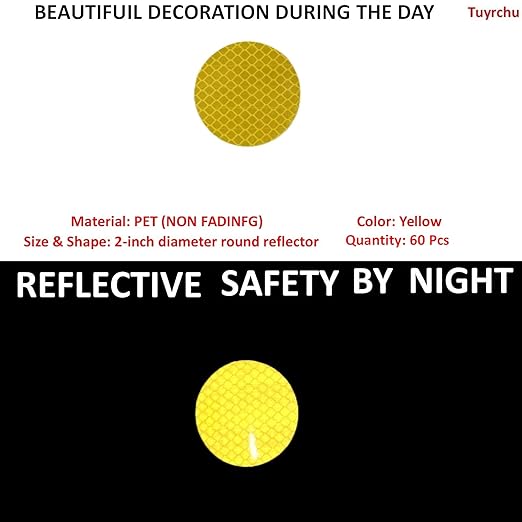 Yellow Reflective Stickers 2-inch Diameter Round Reflector, Outdoor Waterproof High Visibility Warning Adhesive Tape (60 Pcs)