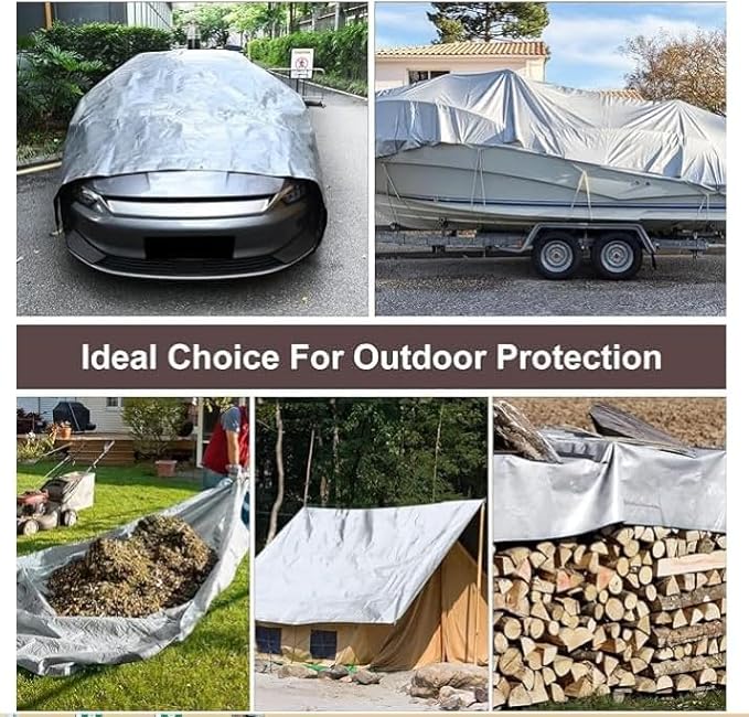 Heavy Duty Waterproof Tarp, 40 x 60 Feet, 12 MIL Thick Polyethylene, Silver/Black with Reinforced Grommets, UV Resistant