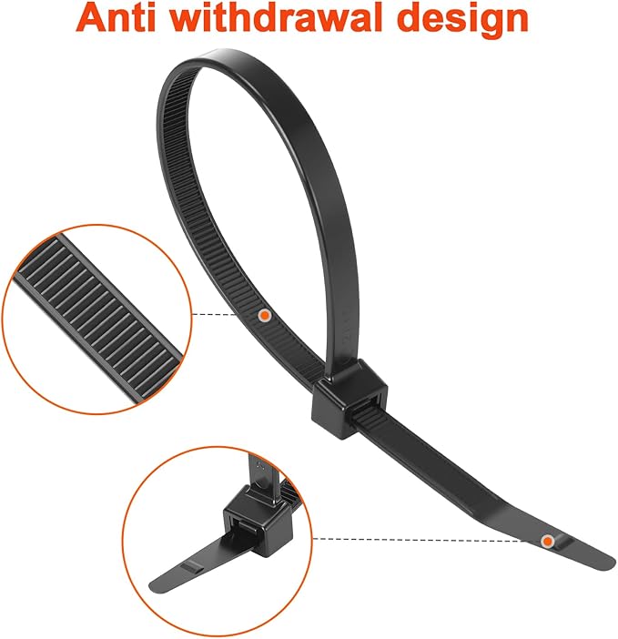 Zip Ties Heavy Duty 18 inch 200 LBS Tensile Strength Cable Ties ，Extra Large Wire Ties Adjustable Nylon Tie Wraps for Indoor Outdoor Patented Design（100 Pack Black）