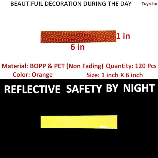 Orange Reflective Stickers 1 inch X 6 inch, Outdoor Waterproof High Visibility Warning Safety Adhesive Reflector Tape (120 Pcs)