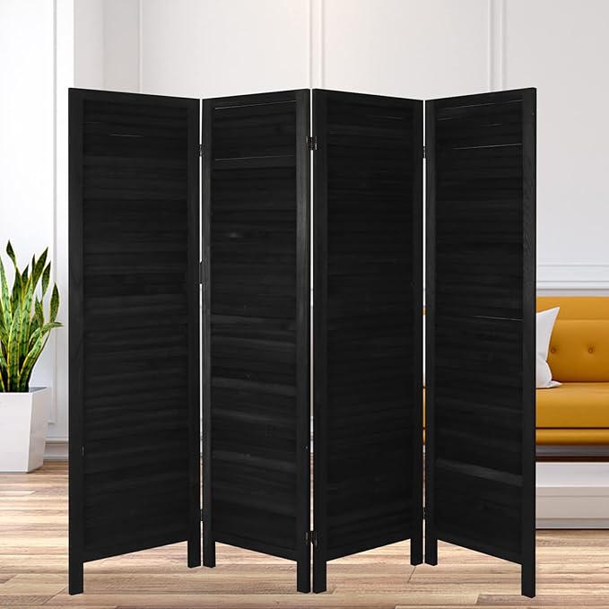 ECOMEX 4 Panel Wood Room Divider 5.6ft.Tall Folding Privacy Screen Panels, Room Divider Wall, Divider for Room Separation, Partition Room dividers and Effectively Block Sight(Black)