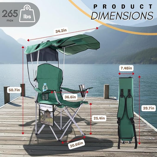 Portable Folding Camping Chairs with Canopy Shade, Beach Chair for Adults, Durable Weather Resistant 600D Oxford Cloth, Camping Chair with Canopy for Outdoors [Green-2 Pack]