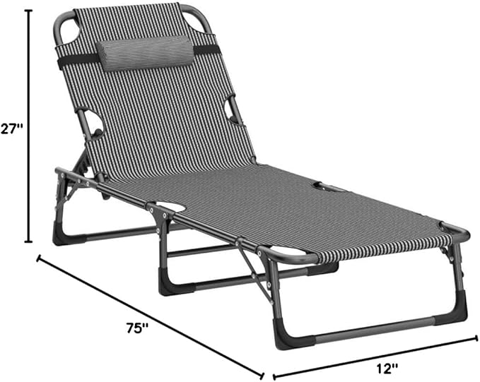 ABORON Patio Lounge Chair, Folding Guest Bed Cot for Adults, 500LB Heavy-Duty Capacity, Portable Extra Bed with Comfort Mat, Quick Fold Design for Indoor Guest Stays & Temporary Use