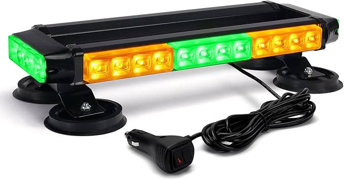 Xprite Amber Green Rooftop Emergency Strobe Light Bar, Beacon Safety Flashing Warnin Lights w/Magnetic Base for Construction Trucks Plows Postal Security Cars