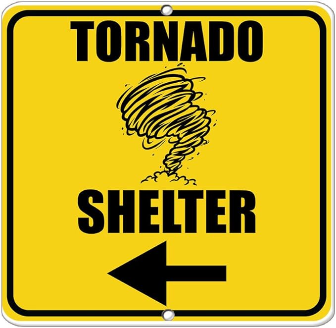 Tornado Shelter with Left Arrow Hazard Emergency Label Vinyl Decal Sticker Kit OSHA Safety Label Compliance Signs 8"