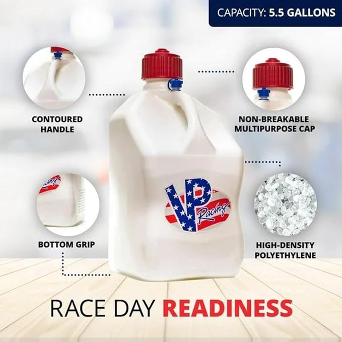 VP Racing Utility Container 5.5 Gallon - 4 Pack With 4 Deluxe Hoses and a Get Bent Hose Bender (Patriot, 4 Pack)