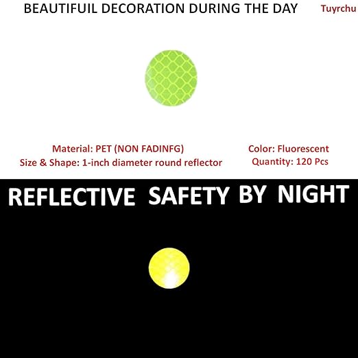 Fluorescent Reflective Stickers 1-inch Diameter Round Reflector, Outdoor Waterproof High Visibility Warning Adhesive Tape (120 Pcs)