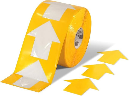 Mighty Line 5.5" Wide Solid Arrows Roll, Directional Sticker Sign Floor Marking Tape for Safety, Caution, Warning, Heavy-Duty, Peel and Stick, Adhesive, Industrial Quality, Yellow, Pack of 200