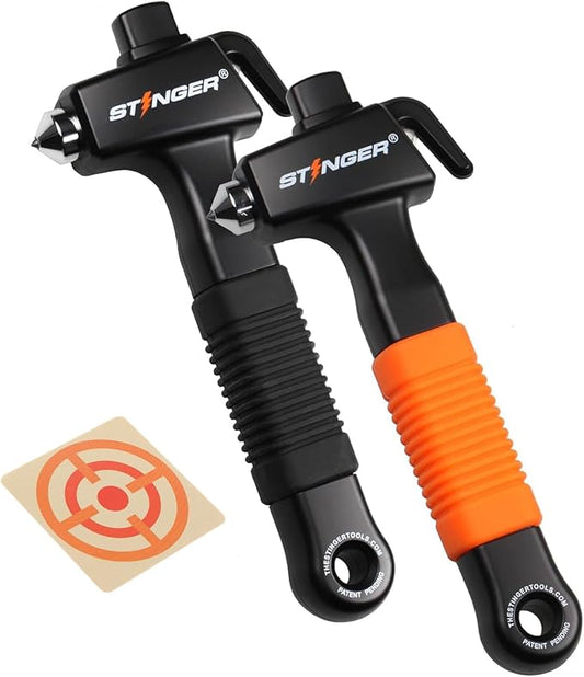 Stinger Super Duty Car Emergency Escape Tool - Hardened Carbon Steel Safety Hammer, Spring-Loaded Window Breaker, Razor-Sharp Seat Belt Cutter, Life-Saving Rescue Tool (Orange and Black)