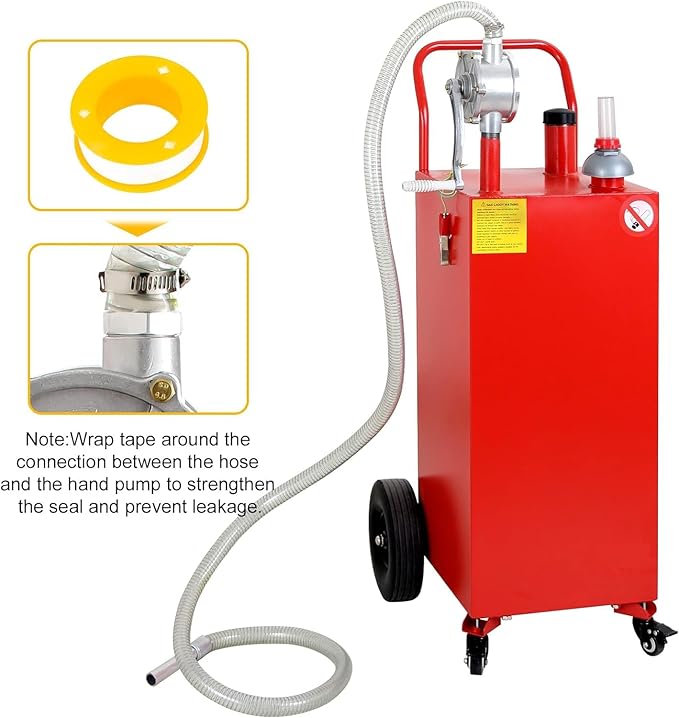 Gas Caddy Fuel Tank Gasoline container Diesel portable gas tank w/pump Rolling & Solid Rubber Wheels for Weeder,Snow blower,Pickup truck,ATV,Water Scooter,Yacht,UTV,Motorcycle (35 Gallon Red)