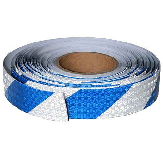 Blue and White Reflective Tape Outdoor Waterproof 1 inch X 166 feet, High Visibility Hazard Conspicuity Industrial Marking Tape