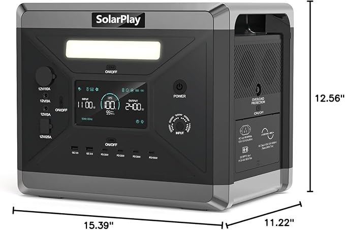 SolarPlay Portable Power Station 2400W(Peak 4800W), 2160Wh Solar Generator 1.5Hrs Fast Charging LiFePO4 Battery, 4 AC Outlets Emergency Power Station for Home Camping Outdoor Battery Backup