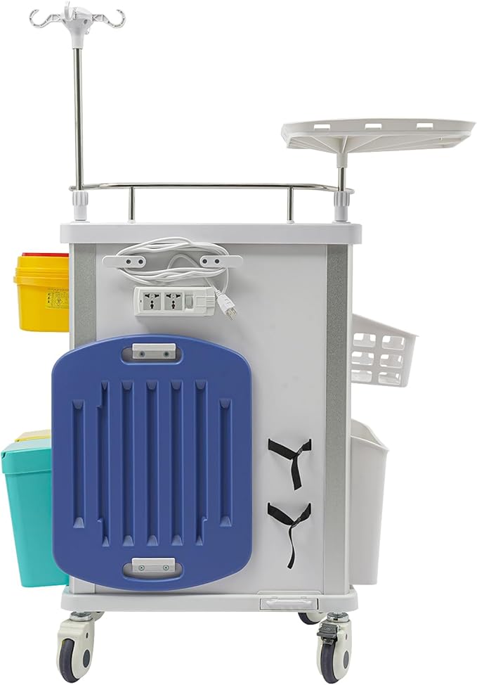 Rolling Crash Cart with Drawers & Adjustable IV Pole, Silent Casters, Needle Disposal Holder, Trash Bin, O2 Holder, Utility Trolley Cart for Clinic, Hospital, Salon, Lab, Load 176 Lbs (Red)
