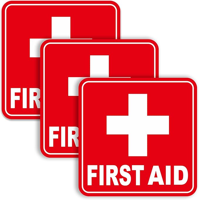 3PCS First Aid Sign Sticker for Home，Self-Adhesive Waterproof First Aid Decals for First Aid Boxes, Emergency First Aid Kit Supplies for Car, Office or Business 5.5Inch