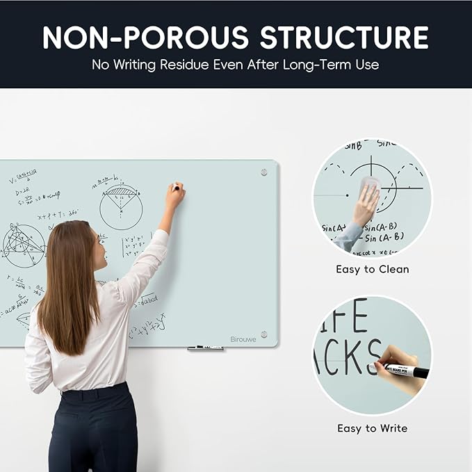 Magnetic Glass Whiteboard - Glass Dry Erase Board 36"x24" Large Frameless Glass Board for Walls Office School and Home