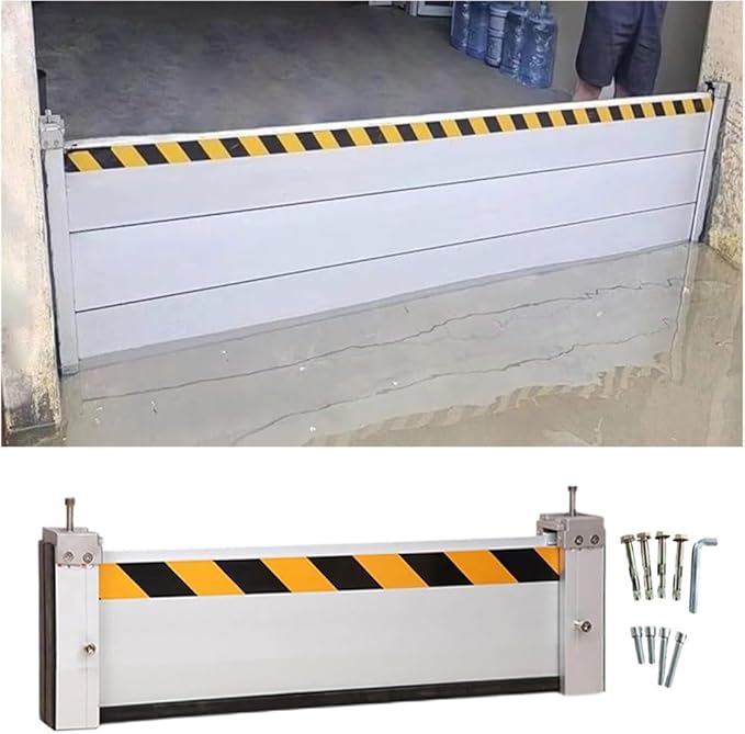 Flood Protection Barrier Door, 3/4/5/6/7/8/9/10/11/12/13ft Long Aluminum Road Flood Barrier Water Deflector, Suitable for Underpass, Factory, Garage Entrance, Removable Temporary Dams(H 0.6ft(