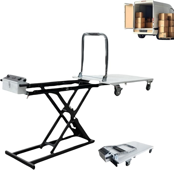 Electric Hydraulic Lift Trolley ，Folding Material Elevator，Can be Easily Transported Goods to Trucks and Warehouse Racks，It is Suitable for Various Types of Roads and Vehicles.（Customizable ）