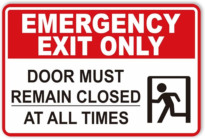 Emergency Exit Only Signs Sticker，Self Adhesive UV, Weather, Scratch, Water & Fade Resistant Door Must Remain Closed At All Times sign for Business, Schools, Offices, Storage Rooms, Hospitals