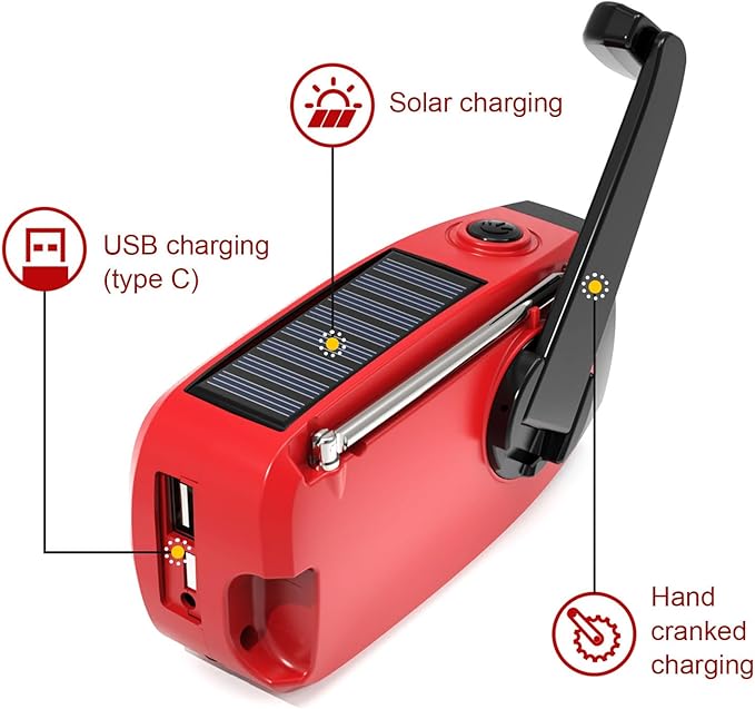 FTVOGUE Emergency Crank Radio 2000mAh Solar Powered NOAA Weather Radio with AM FM WB LED Flashlight SOS for Outdoor and Emergency Preparedness