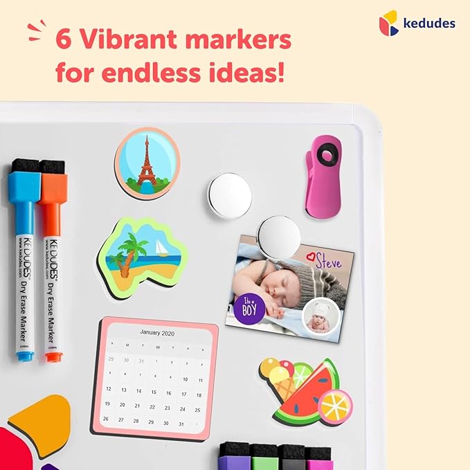 Kedudes Magnetic 8.5’’ x 11’’ Small Dry Erase Whiteboard - Includes 6 Magnetic Dry Erase Markers, Assorted Colors - Small Board for Fridge, Locker, Office, Classroom, Dorm Room