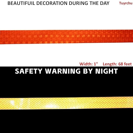 Reflective Tape Orange 1 inch, Outdoor Waterproof High Visibility Warning Industrial Marking Tape, Safety Stickers (68 feet)
